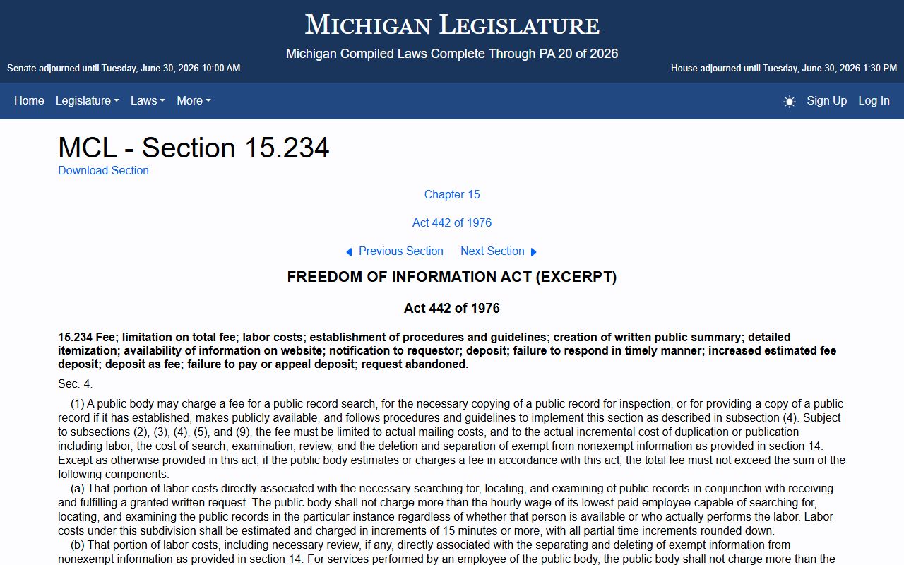 Luce County Clerk of Court records and the Michigan FOIA fee statute