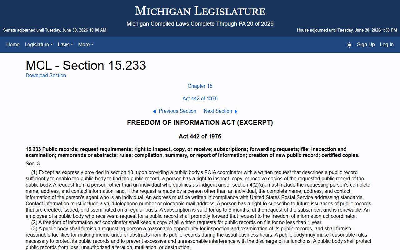 Luce County Clerk of Court records and the Michigan right to inspect and copy statute