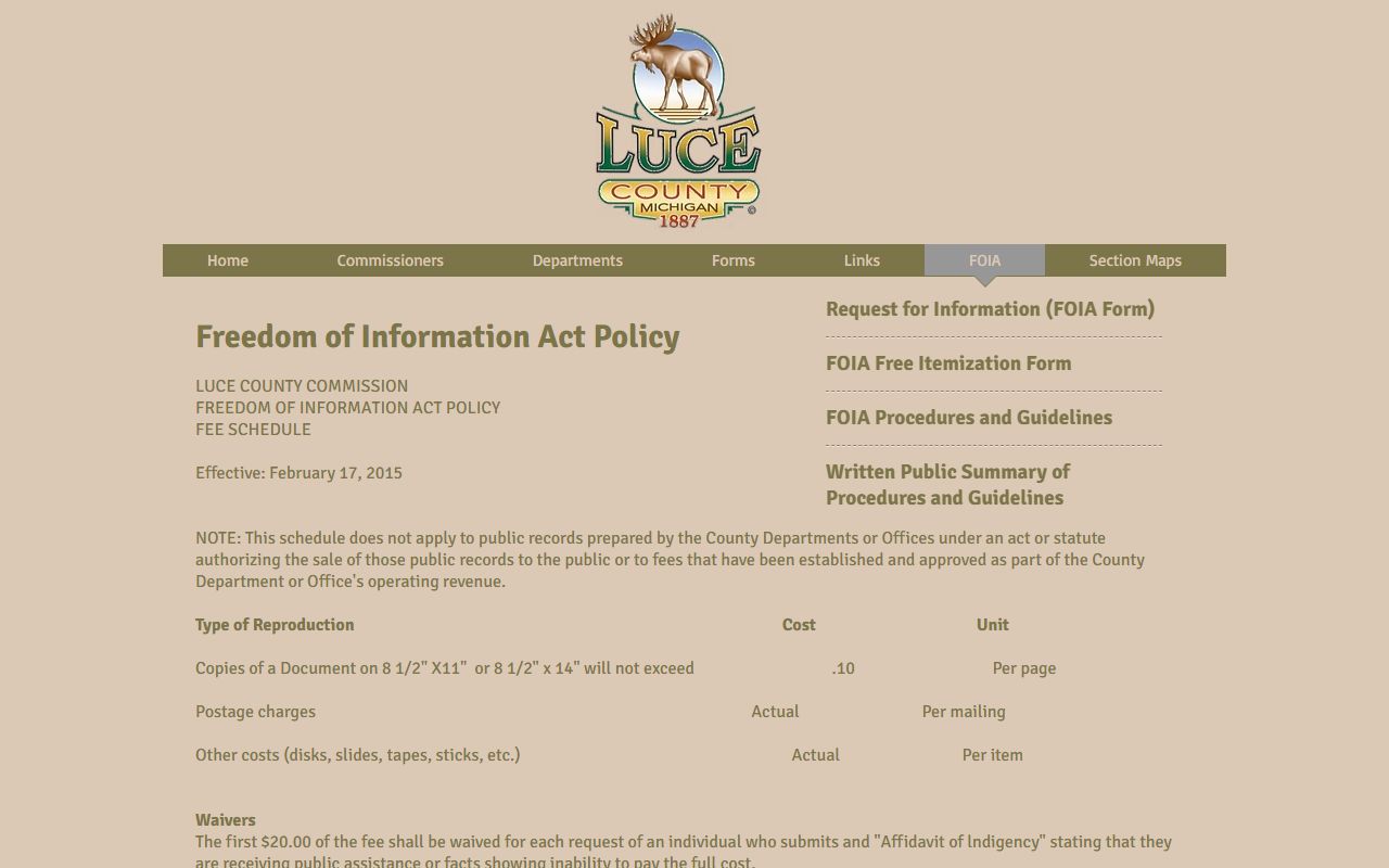 Luce County Clerk of Court records request through the county FOIA page