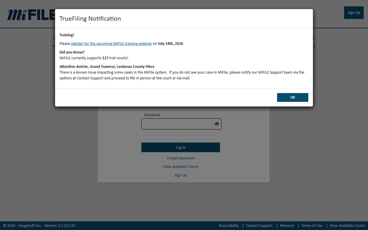 Luce County court dockets e-filing through the MiFILE available courts portal