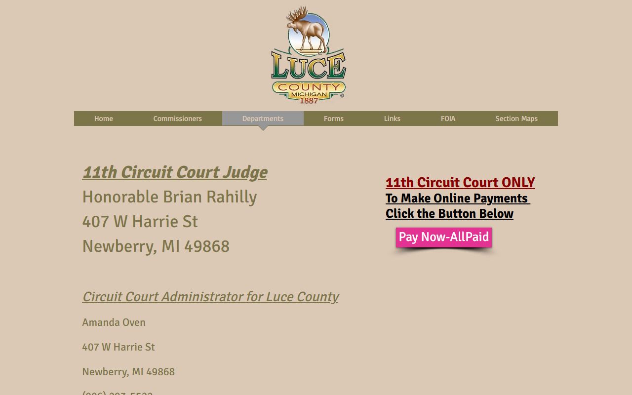 Luce County court records held by the 11th Circuit Court in Newberry
