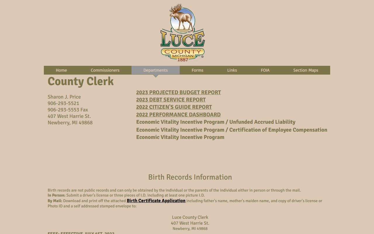 Luce County court records requests at the County Clerk office in Newberry