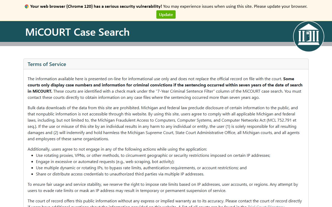 Luce County court records search on the MiCOURT Case Search portal