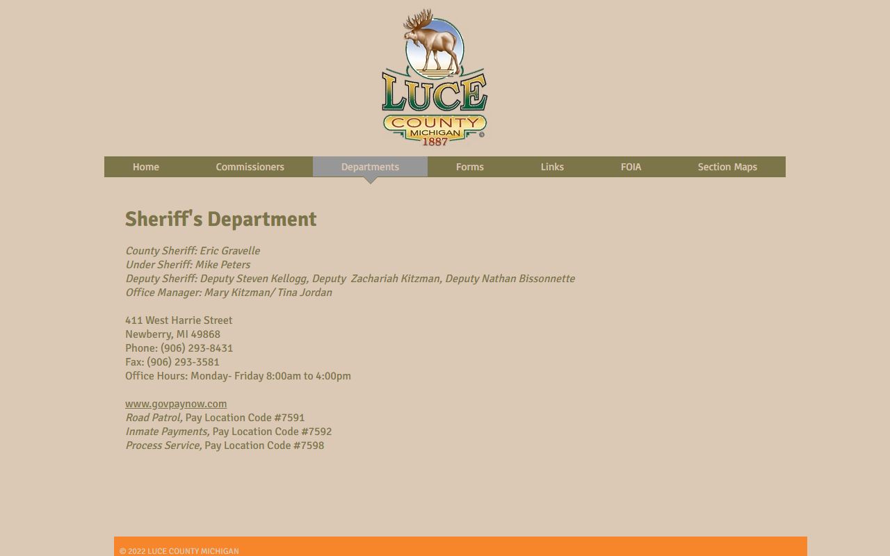 Luce County arrest records sheriff's department booking side