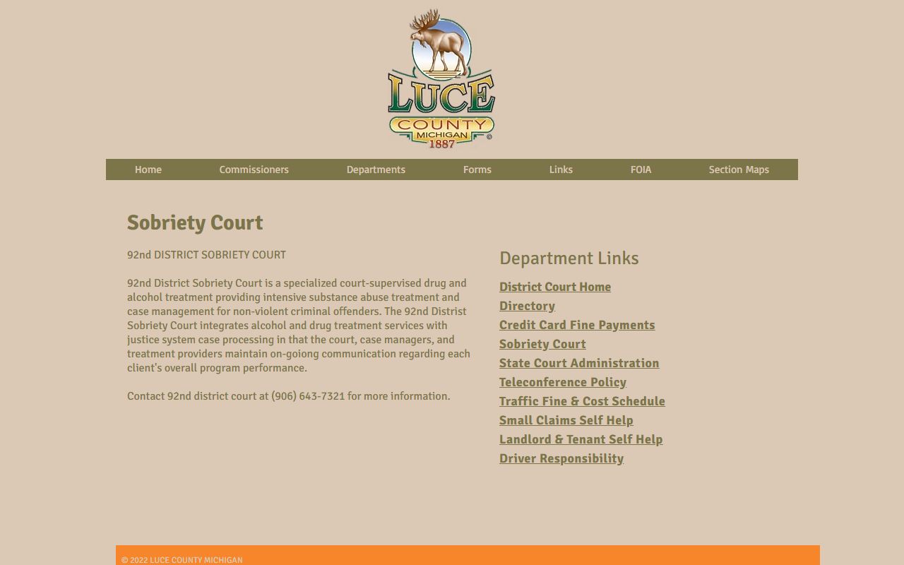 Luce County District Court sobriety court program page