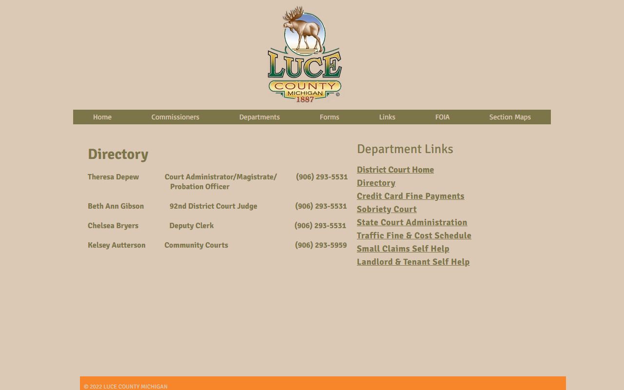 Luce County District Court staff directory listing