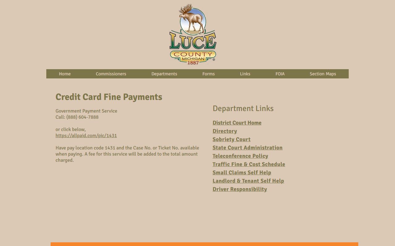 Luce County District Court traffic fine payment options
