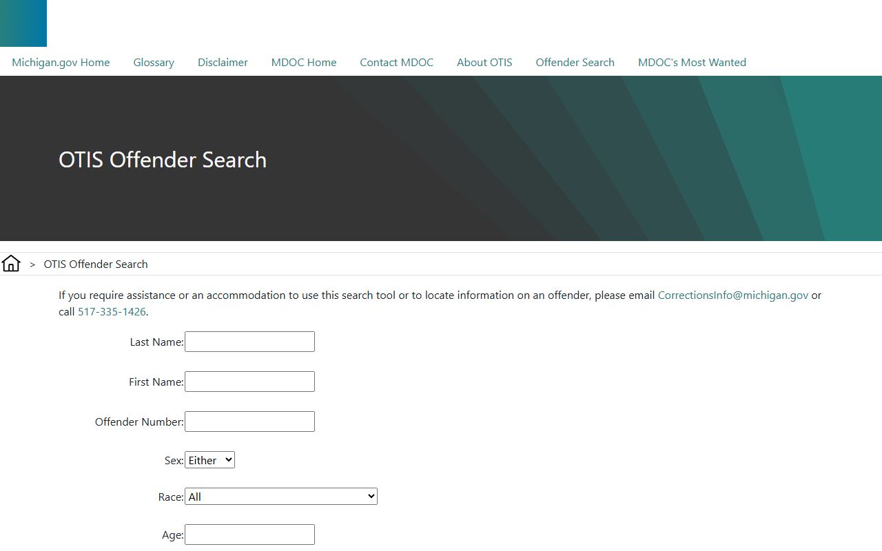 Luce County inmate records search on Michigan OTIS offender lookup