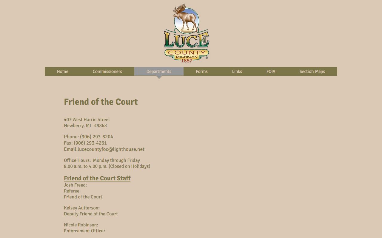 Luce County marriage and divorce records Friend of the Court services