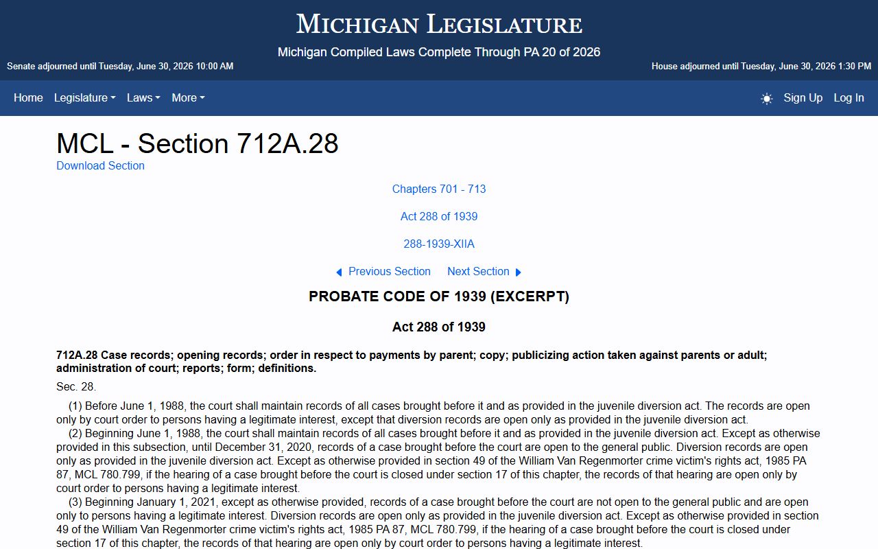 Luce County criminal court records juvenile confidentiality under MCL 712A.28