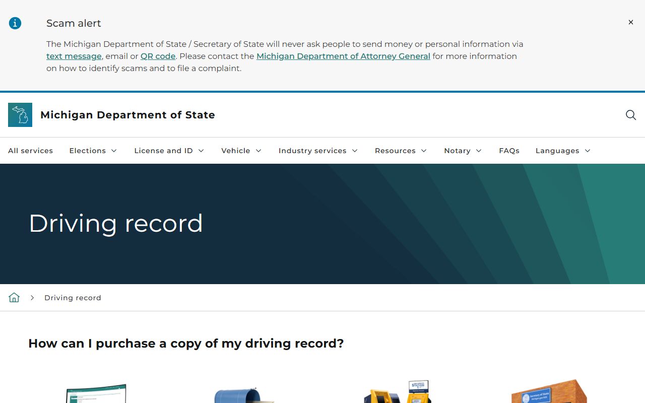 Luce County traffic and driver records Michigan Secretary of State driving record service page